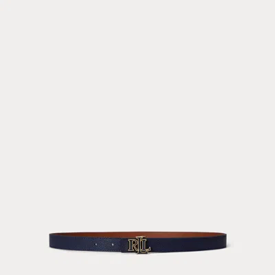 Ralph Lauren Logo Reversible Leather Skinny Belt In Blue
