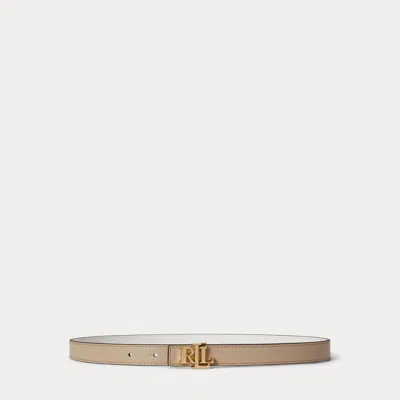 Ralph Lauren Logo Reversible Leather Skinny Belt In Birch Tan/white In Brown