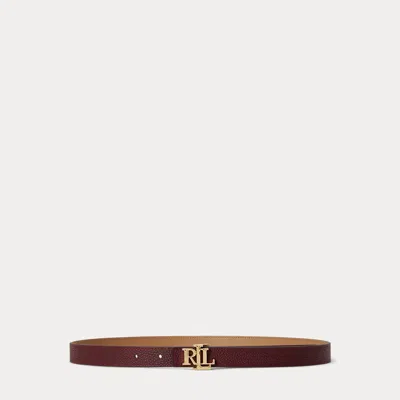 Ralph Lauren Logo Reversible Leather Skinny Belt In Dark Garnet/camel