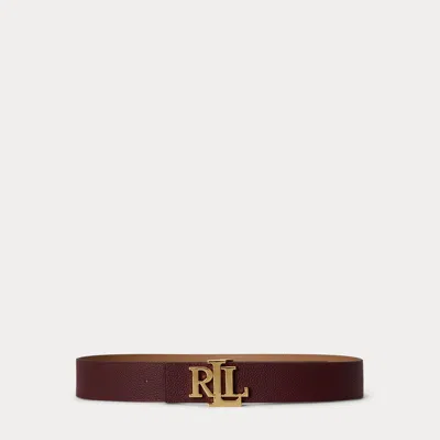 Ralph Lauren Logo Reversible Leather Wide Belt In Dark Garnet/camel