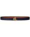 Ralph Lauren Logo Reversible Pebbled Leather Belt In Refined Navy/lauren Tan