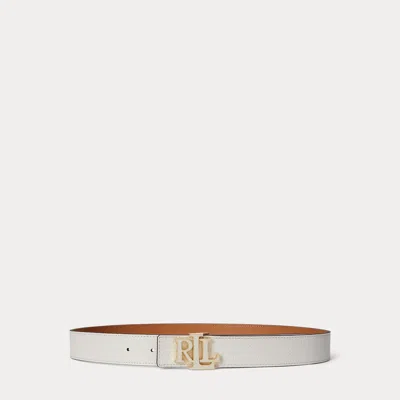 Ralph Lauren Logo Reversible Pebbled Leather Belt In Neutral