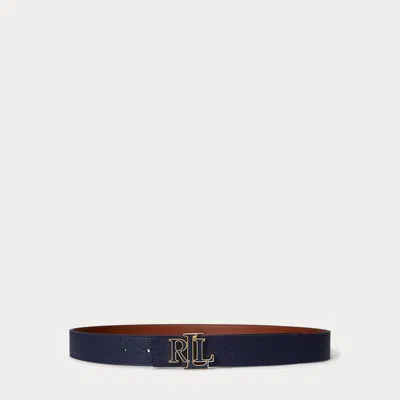 Ralph Lauren Logo Reversible Pebbled Leather Belt In Blue