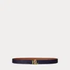 Ralph Lauren Logo Reversible Pebbled Leather Belt In Refined Navy/lauren Tan