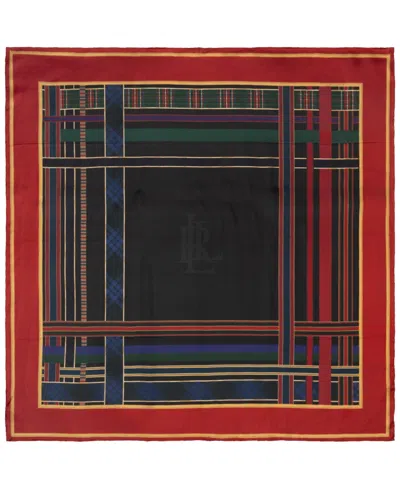 Ralph Lauren Logo Ribbon Border Square Scarf In Black