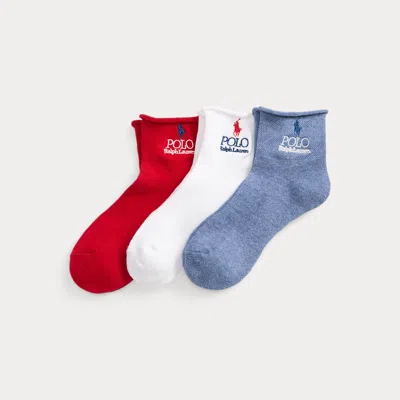 Polo Ralph Lauren Logo Rolled Ankle Sock 3-pack In Blue Heather In Multi