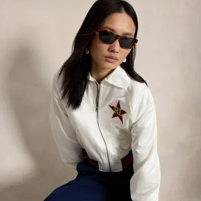 Polo Ralph Lauren Logo Satin Jacket In White Sand