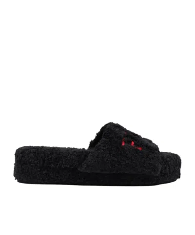 Ralph Lauren Logo Slippers In Black