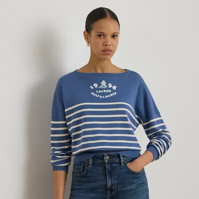 Ralph Lauren Logo Striped Cotton Boatneck Sweater In Multi