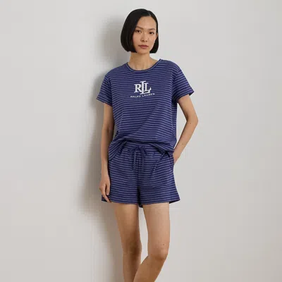 Ralph Lauren Logo Striped Interlock Boxer Pajama Set In Blue