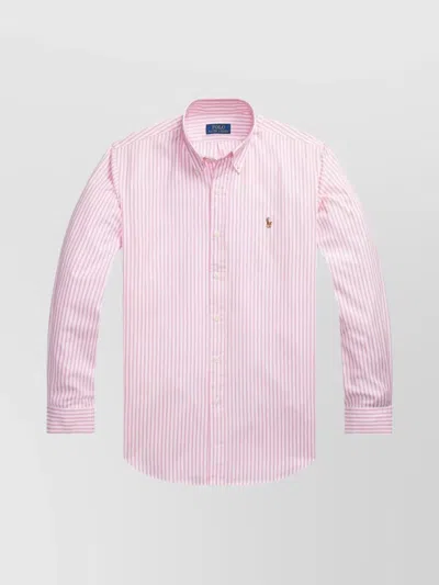 Ralph Lauren Logo Striped Long Sleeve Shirt In Pink