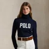 Ralph Lauren Polo Print Turtleneck Sweater In Blue