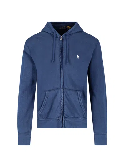 Ralph Lauren Logo Zip Hoodie In Blue