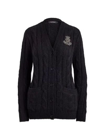 Ralph Lauren Logo-embellished Cable-knit Cardigan In Black