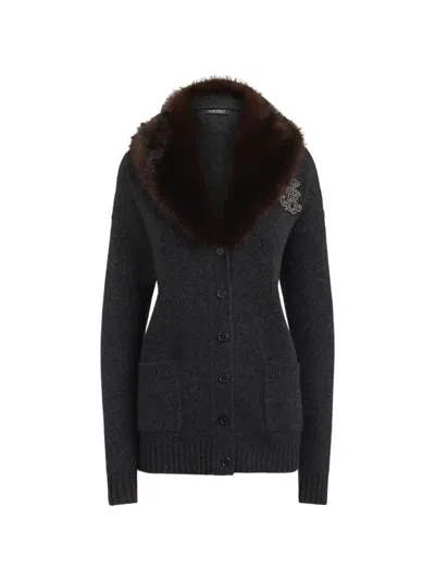 Ralph Lauren Logo-embellished Cardigan In Gray