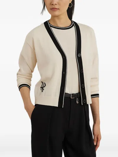 Ralph Lauren Logo-embroidered Contrast-trim Cardigan In Multi