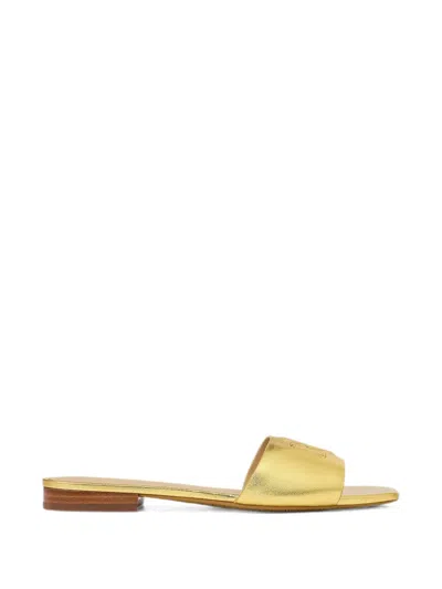 Ralph Lauren Logo-embroidered Leather Flat Mules In Gold