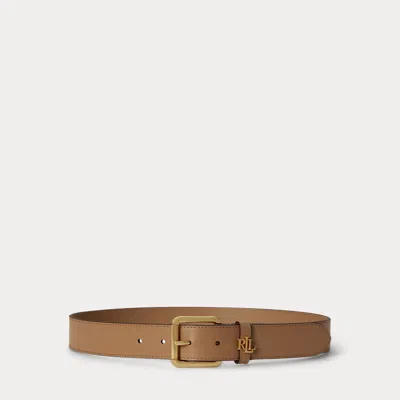 Ralph Lauren Logo-keeper Leather Belt In Camel