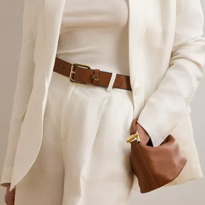 Ralph Lauren Logo-keeper Leather Belt In Lauren Tan