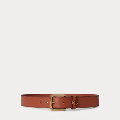 Ralph Lauren Logo-keeper Leather Belt In Red Terracotta In Brown
