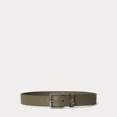 Ralph Lauren Logo-keeper Leather Belt In Sage Green In Brown