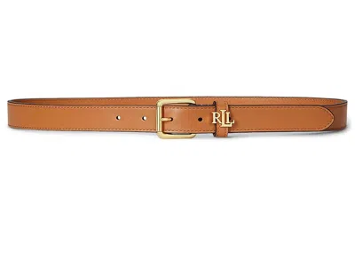 Ralph Lauren Logo-keeper Leather Skinny Belt Women's Belts Classic Caramel: Xl (40" Waist) In Brown