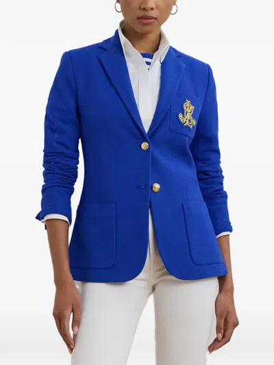 Ralph Lauren Logo-patch Piqué Blazer In Blue