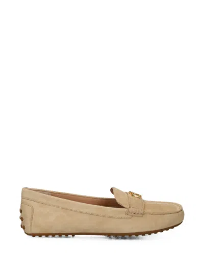 Ralph Lauren Logo-plaque Leather Loafers In Neutral