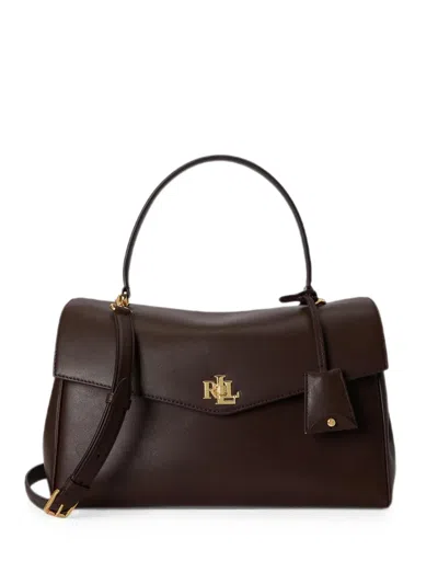 Ralph Lauren Logo-plaque Leather Tote Bag In Brown