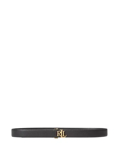 Ralph Lauren Logo-plaque Pebbled-leather Belt In Purple