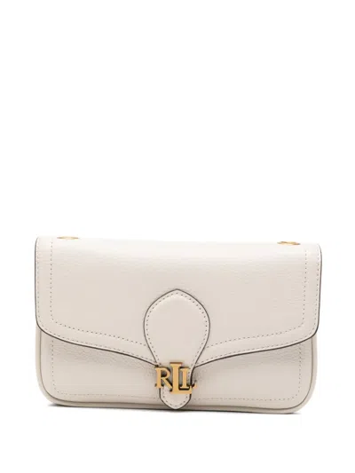 Ralph Lauren Logo-plaque Pebbled-leather Clutch Bag In White