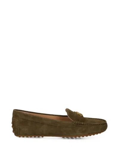 Ralph Lauren Logo-plaque Suede Loafers In Green