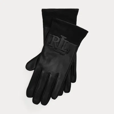 Ralph Lauren Logo-trim Sheepskin Tech Gloves In Black