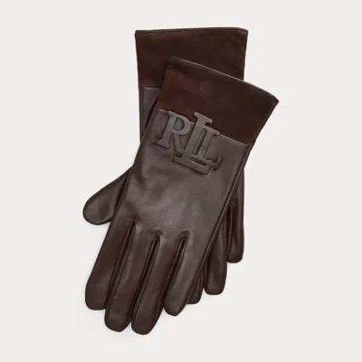 Ralph Lauren Logo-trim Sheepskin Tech Gloves In Country Brown