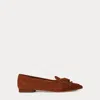 Ralph Lauren Women's Londyn Sheep-suede Kiltie Ballet Flats In Brown