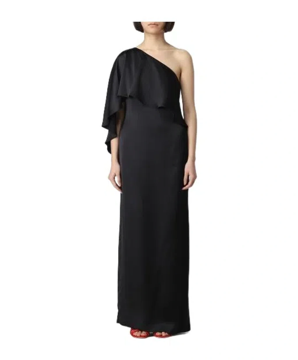 lauren by ralph lauren one shoulder dress black 1990's Ralph Lauren One-Shoulder Evening Gown