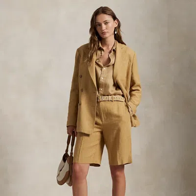 Ralph Lauren Long Pleated Linen Short In Sand Dune