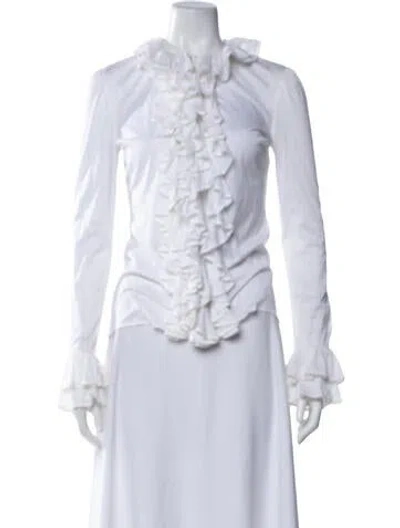 Pre-owned Ralph Lauren Long Sleeve Blouse In White