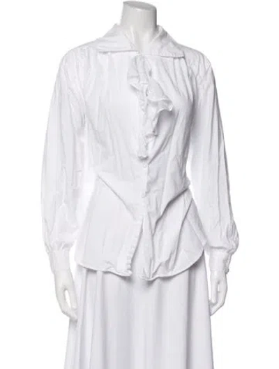 Pre-owned Ralph Lauren Long Sleeve Blouse In White