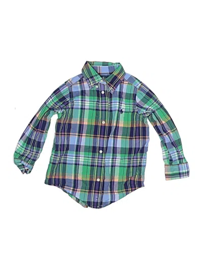 Pre-owned Ralph Lauren Kids' Long Sleeve Button Down Shirt In Green