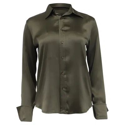 Pre-owned Ralph Lauren Long Sleeve Button Up Blouse In Olive Green Silk