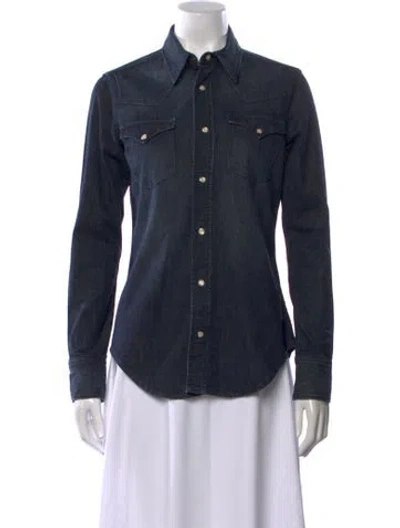 Pre-owned Ralph Lauren Long Sleeve Button-up Top In Blue
