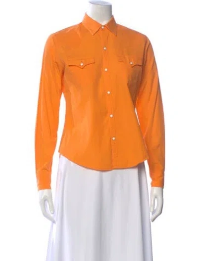Pre-owned Ralph Lauren Long Sleeve Button-up Top In Orange