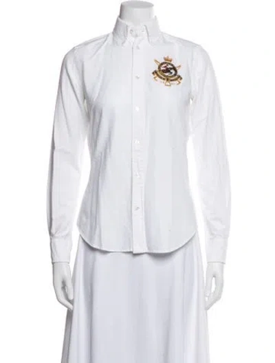 Pre-owned Ralph Lauren Long Sleeve Button-up Top In White