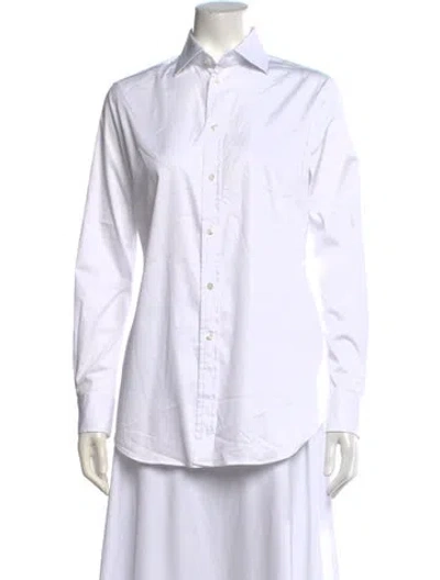 Pre-owned Ralph Lauren Long Sleeve Button-up Top In White