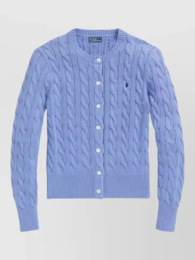 Ralph Lauren Long Sleeve Cable Knit Cardigan Top In Blue