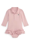 Ralph Lauren Long Sleeve Cotton Polo Dress & Bloomers Set In Pink