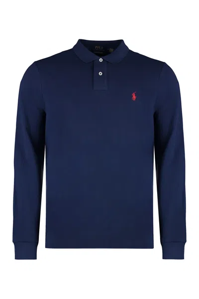 Ralph Lauren Long Sleeve Cotton Polo Shirt In Blue