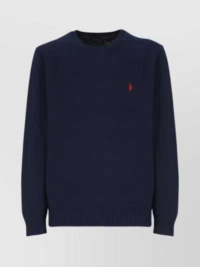 Ralph Lauren Long Sleeve Crew Neck Sweater With Ribbed Cuffs In Blue