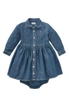 Polo Ralph Lauren Girls' Long Sleeve Denim Dress & Bloomers Set - Baby In Indigo